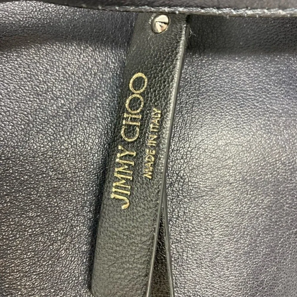 Jimmy Choo Raven Hobo Handbag Purse Black Leather Pocket Double Zipper Chain
